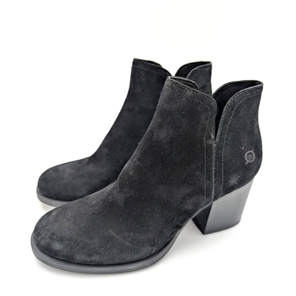Born Olivia Suede Leather Ankle Boots Side Zip Women's Black Size US8M EU39